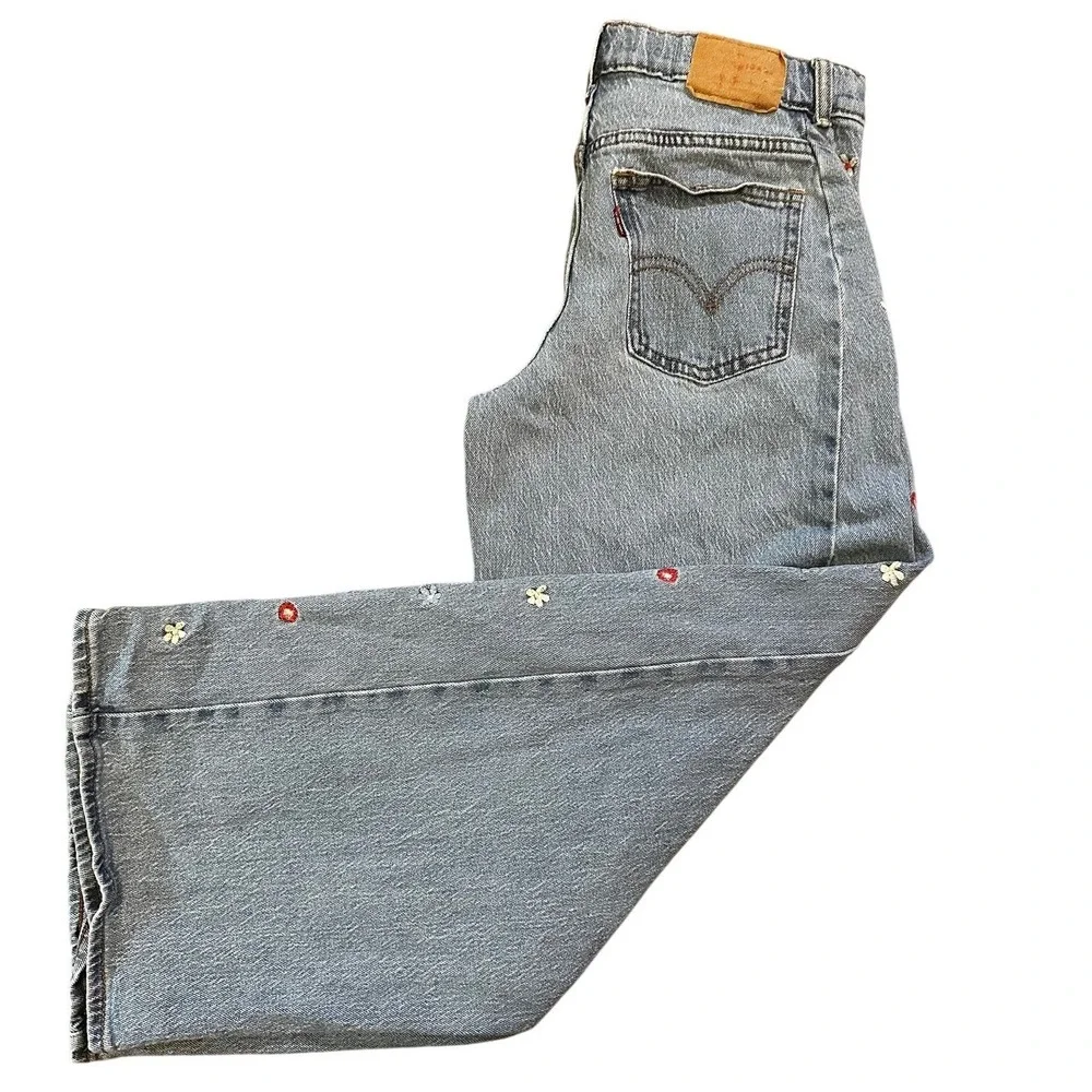 Levis Light Wash Floral Embroidered High Rise Baggy Jeans‎ Girl's 12